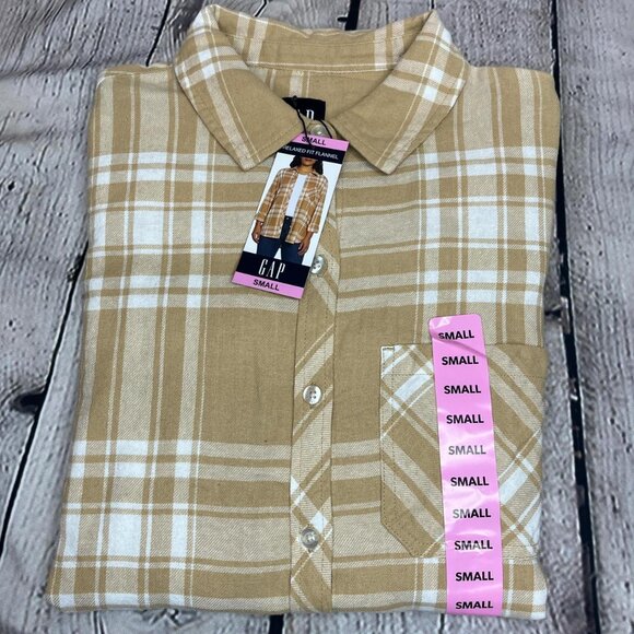 NWT Gap Tan Plaid Flannel Shirt 100% Cotton Size Small - Picture 3 of 6